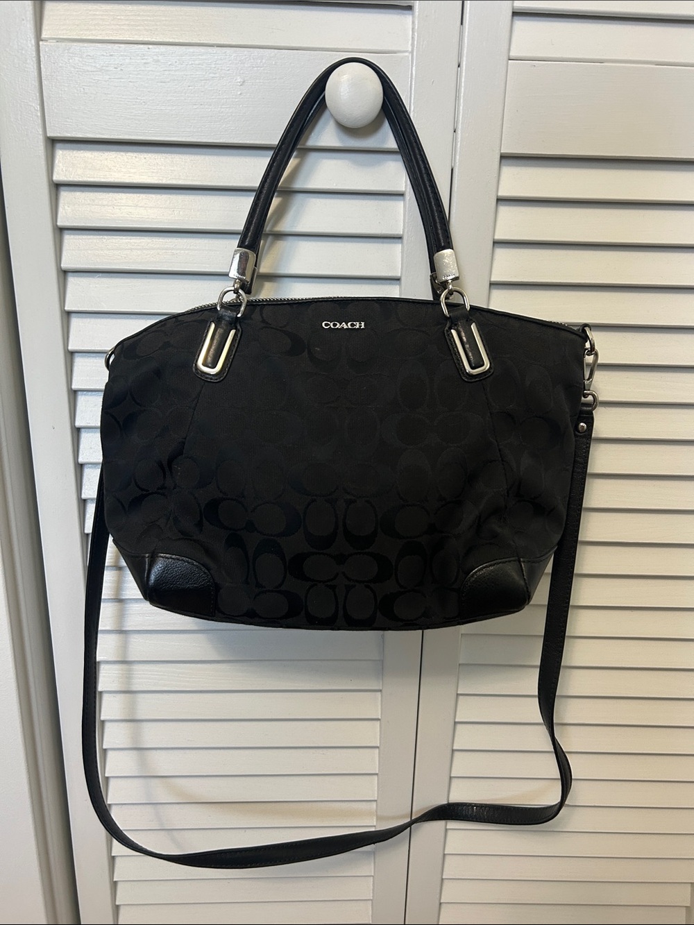 Coach Black Signature Jacquard Shoulder Bag with Crossbody Strap